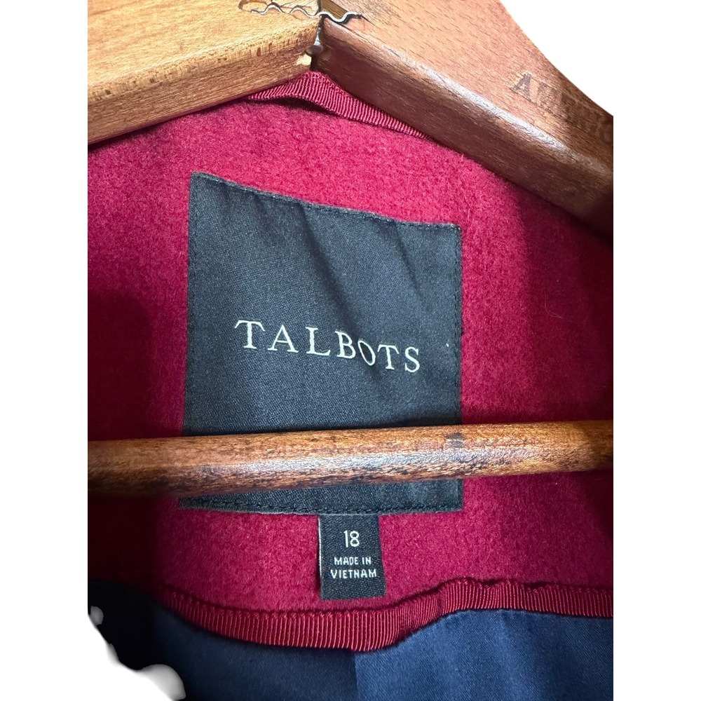 Talbots Womens Red Wool Blend Walker Coat Gold Crest Button Pleated Back Size 18 - Picture 5 of 8